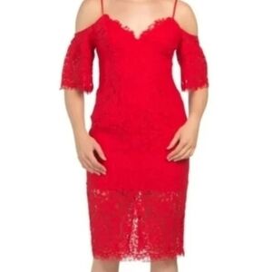 Bardot Karlie red cold shoulder lace mini dress